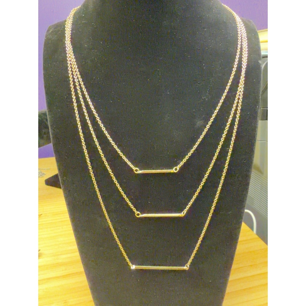 Triple Layer Bar Necklace Gold Tone Long Chain 22" + 3" Extender